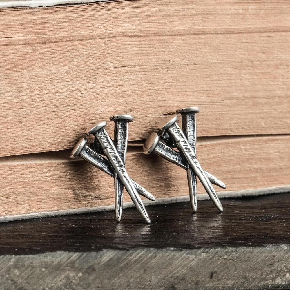 Unyielding Nails Sterling Silver Stud Earrings | Gthic.com