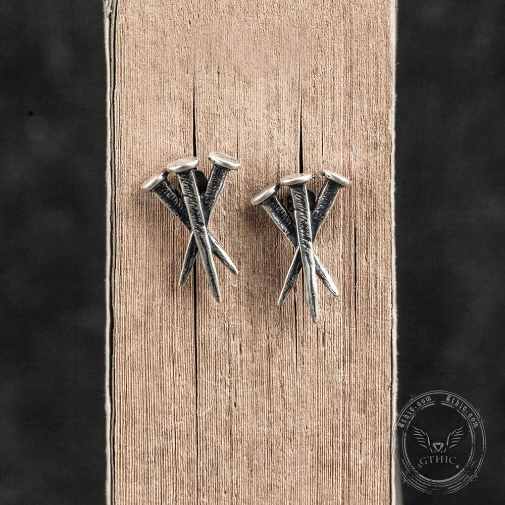 Unyielding Nails Sterling Silver Stud Earrings | Gthic.com