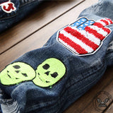 USA Flag Patchwork Cotton Skull Pants | Gthic.com