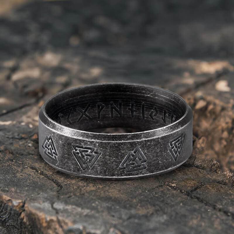 Valknut and Runes Stainless Steel Viking Ring 02 | Gthic.com