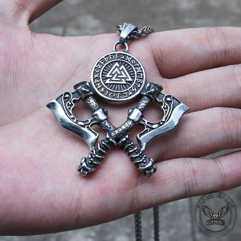 Valknut Battle Axe Stainless Steel Viking Pendant | Gthic.com