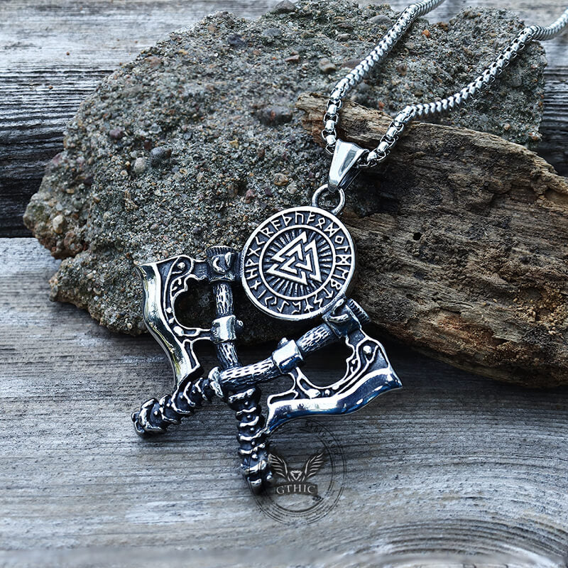 Valknut Battle Axe Stainless Steel Viking Pendant | Gthic.com