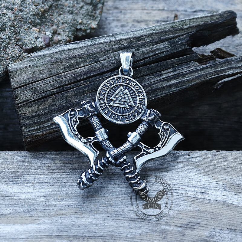 Valknut Battle Axe Stainless Steel Viking Pendant | Gthic.com