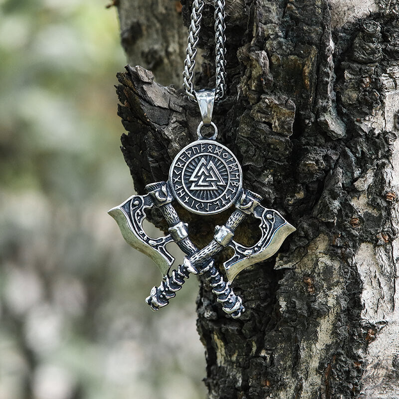 Valknut Battle Axe Stainless Steel Viking Pendant | Gthic.com