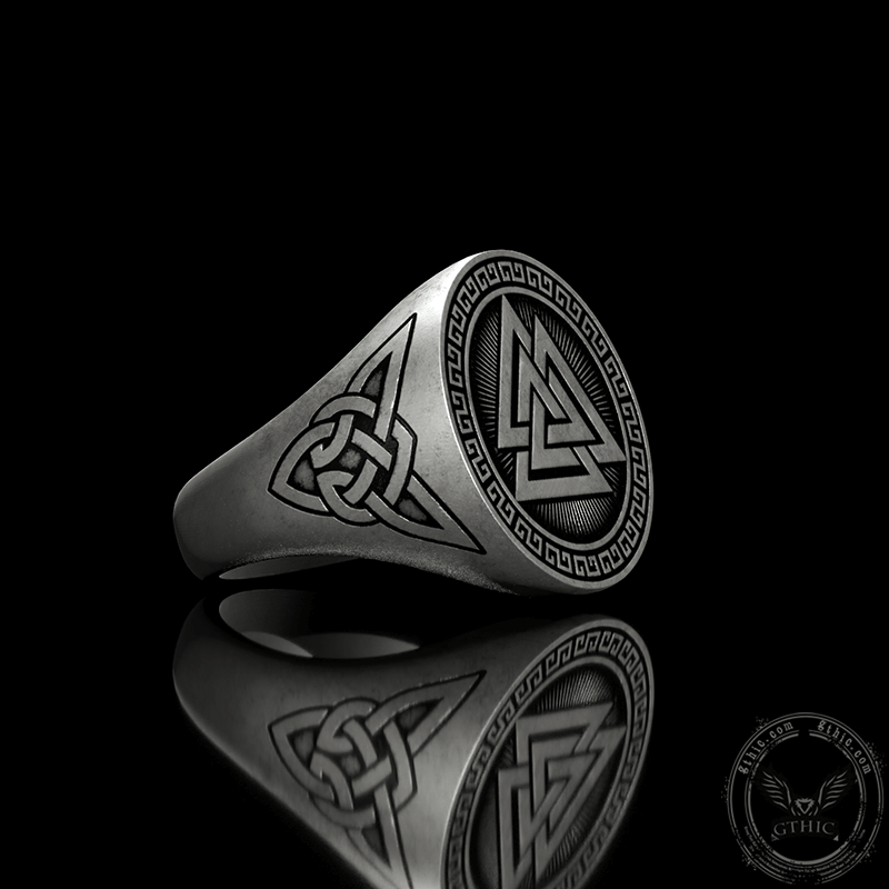 Valknut Celtic Triquetra Knot Sterling Silver Viking Ring GTHIC