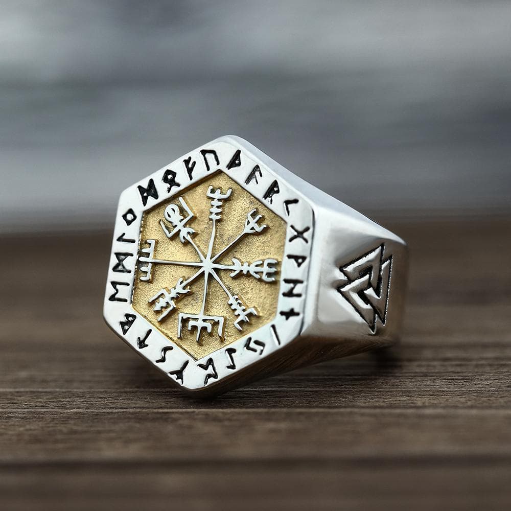 Valknut Compass Stainless Steel Viking Ring 04 | Gthic.com