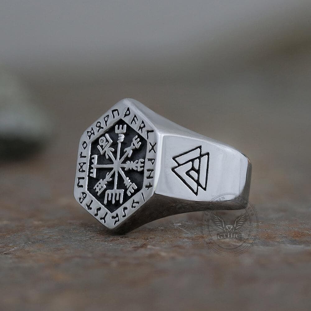 Valknut Compass Stainless Steel Viking Ring