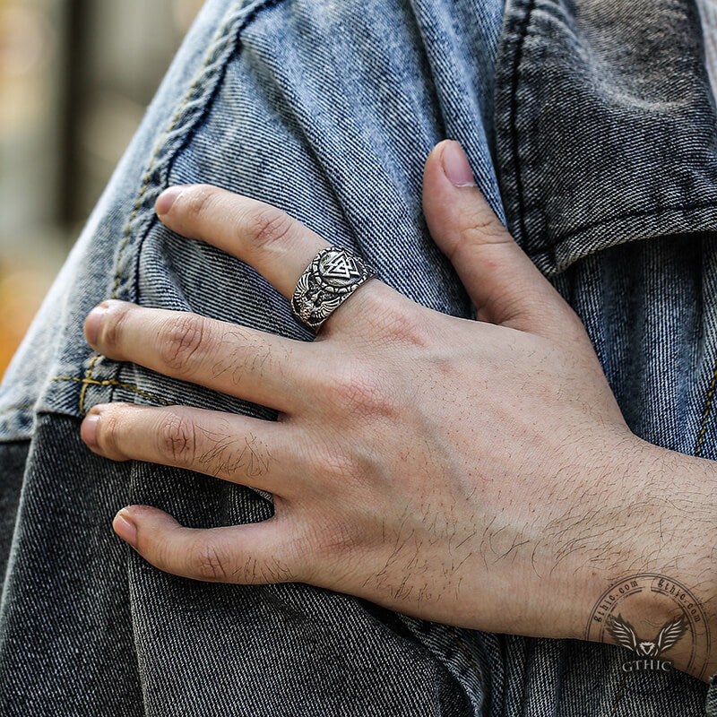 Valknut Raven Edelstahl Wikinger Ring