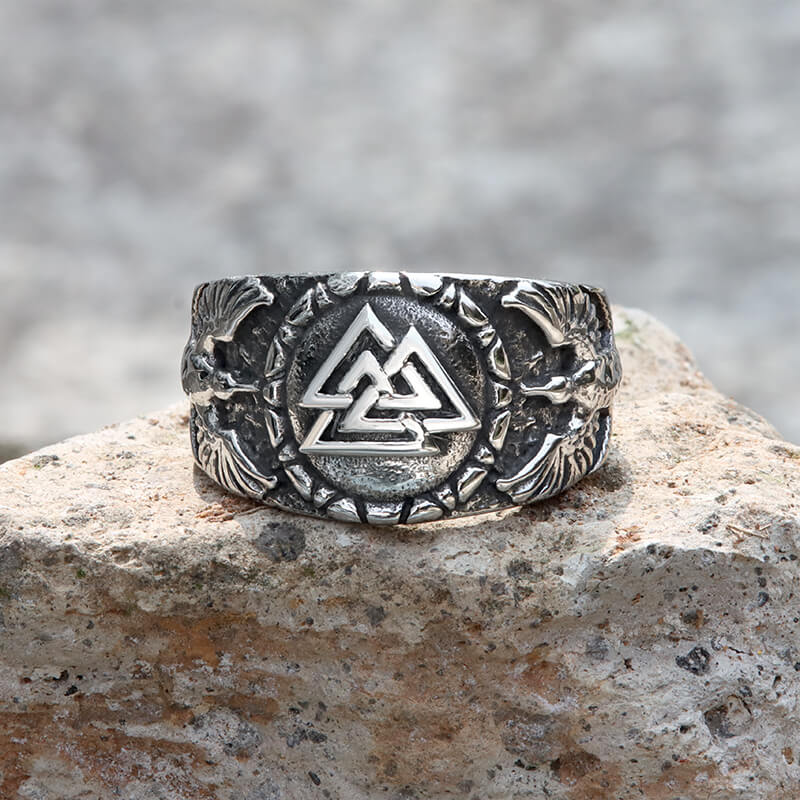 Valknut Raven Stainless Steel Viking Ring | Gthic.com