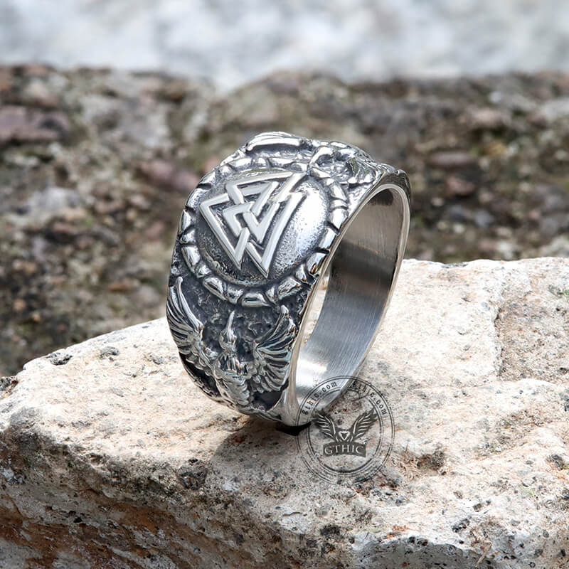 Valknut Raven Stainless Steel Viking Ring | Gthic.com