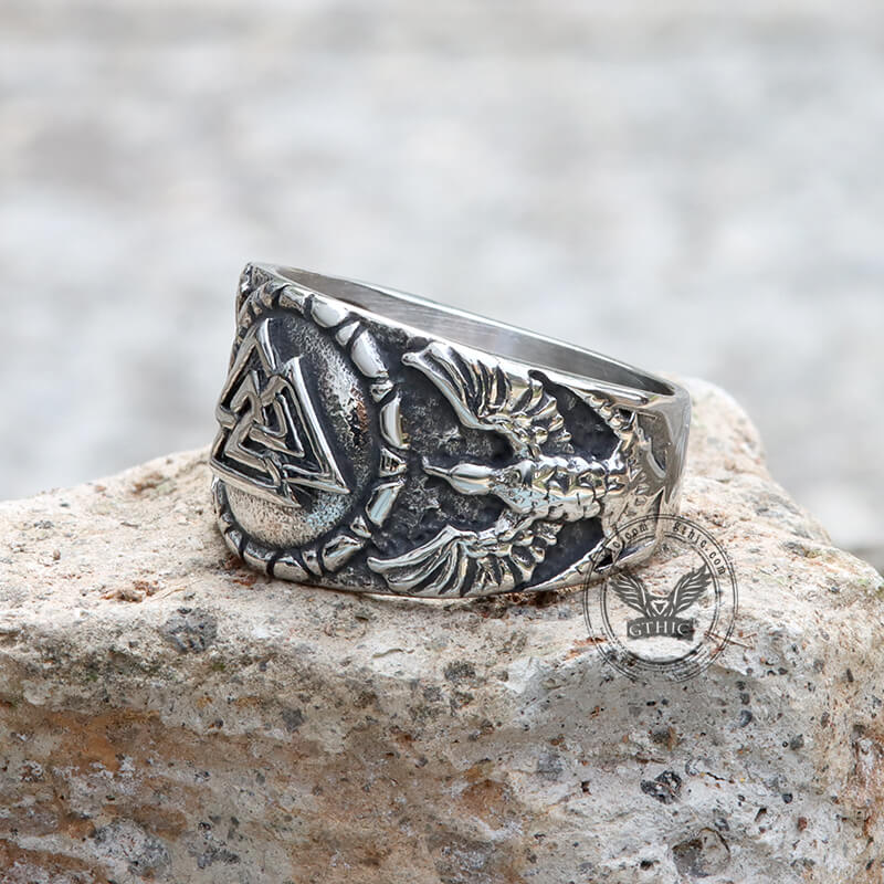 Valknut Raven Stainless Steel Viking Ring | Gthic.com