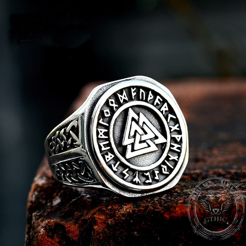 Valknut Runes Celtics Knot Stainless Steel Viking Ring | Gthic.com