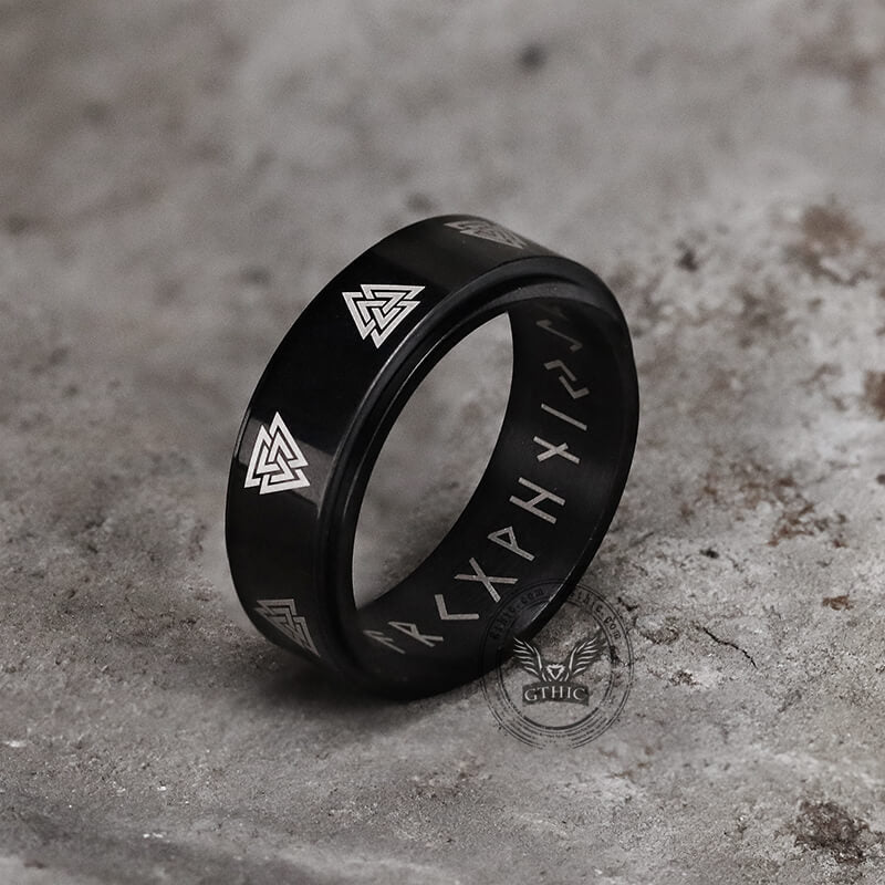 Valknut Runes Stainless Steel Spinner Ring