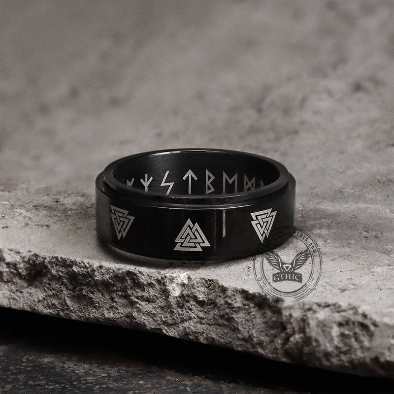 Valknut Runes Stainless Steel Spinner Ring