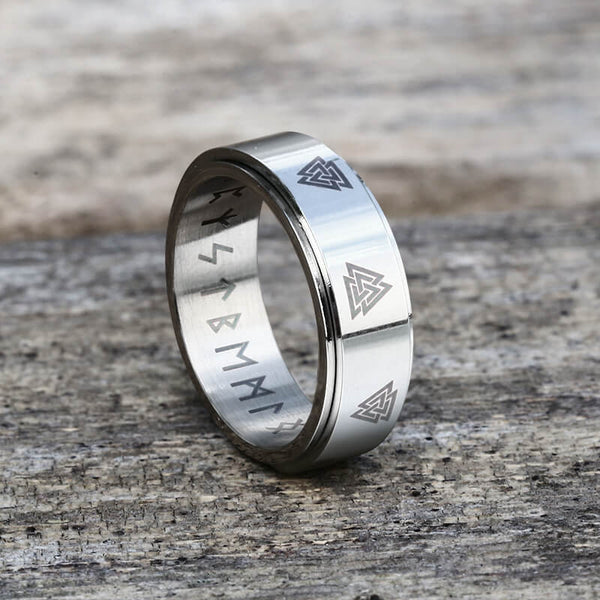 Valknut Runes Stainless Steel Spinner Ring | Gthic.com