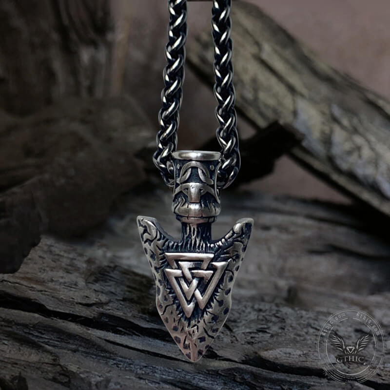 Valknut Stone Spear Sterling Silver Viking Pendant | Gthic.com