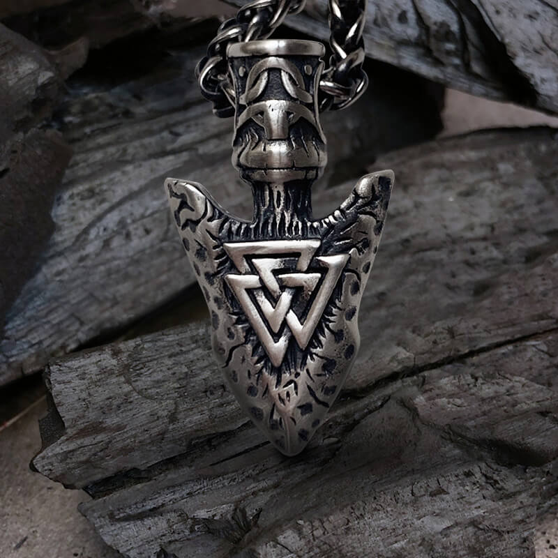 Valknut Stone Spear Sterling Silver Viking Pendant | Gthic.com