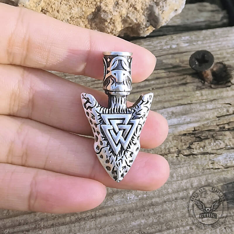 Valknut Stone Spear Sterling Silver Viking Pendant