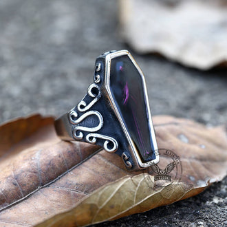 Funeral Vampire Coffin Stainless Steel Skull Ring | Gthic.com