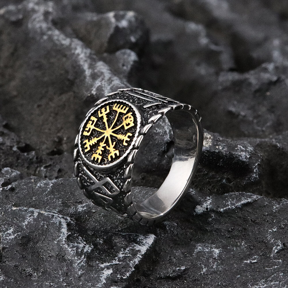 Vegvisir and Runes Stainless Steel Viking Ring | Gthic.com