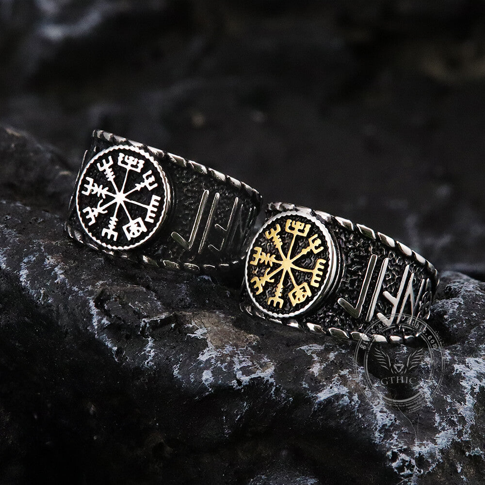 Vegvisir and Runes Stainless Steel Viking Ring | Gthic.com