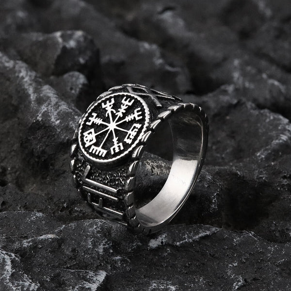 Vegvisir and Runes Stainless Steel Viking Ring | Gthic.com
