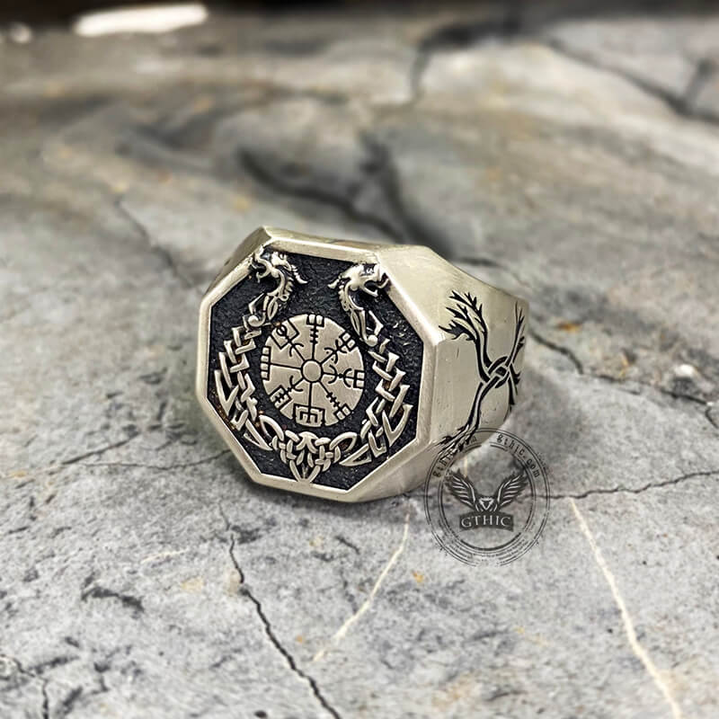 Vegvisir Celtic Knot Dragon Sterling Silver Viking Ring | Gthic.com