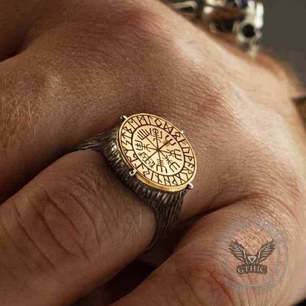 Vegvisir Compass Runes Stainless Steel Ring 02 | Gthic.com
