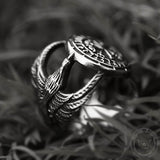 Vegvisir Raven Runes Stainless Steel Viking Ring | Gthic.com