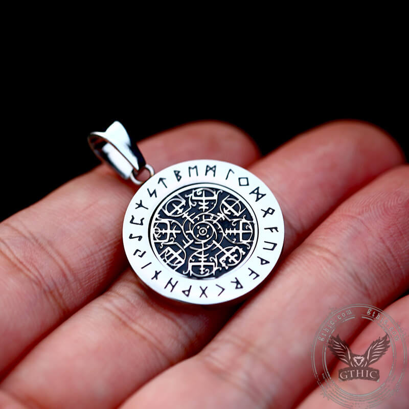 Vegvisir Runes Stainless Steel Rotating Pendant03 | Gthic.com