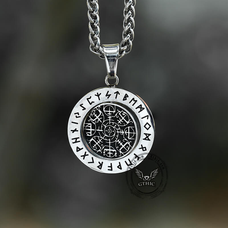 Vegvisir Runes Stainless Steel Rotating Pendant | Gthic.com