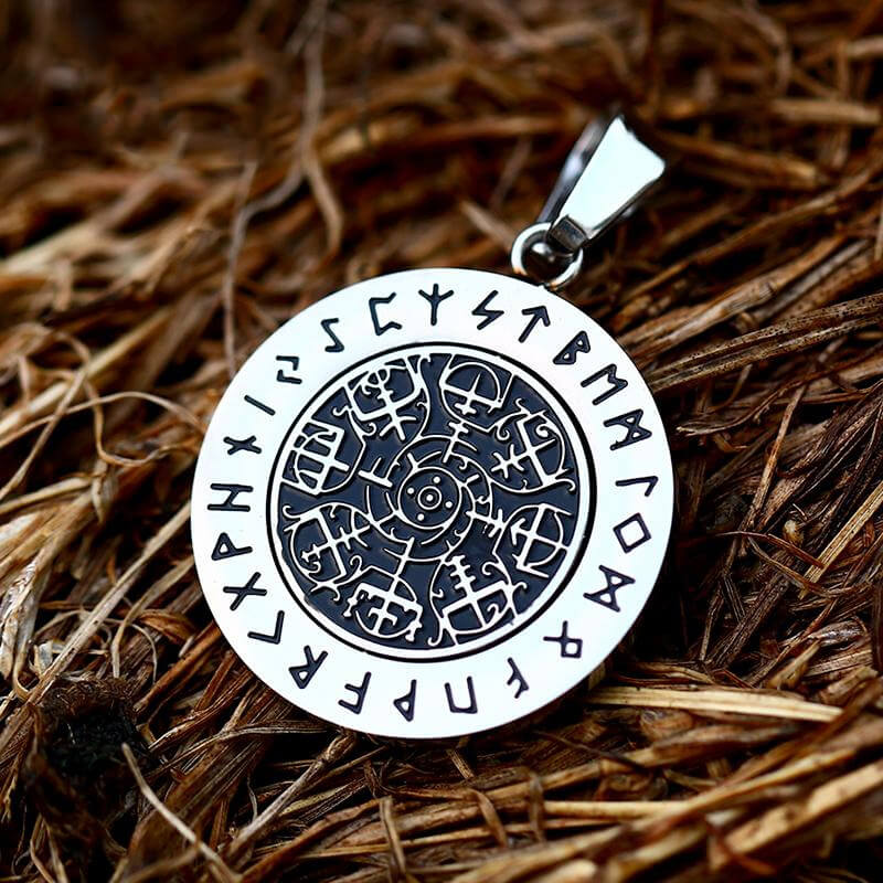 Vegvisir Runes Stainless Steel Rotating Pendant01 | Gthic.com