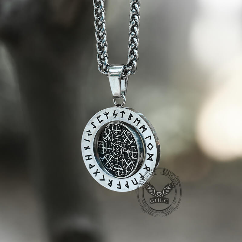 Vegvisir Runes Stainless Steel Rotating Pendant | Gthic.com