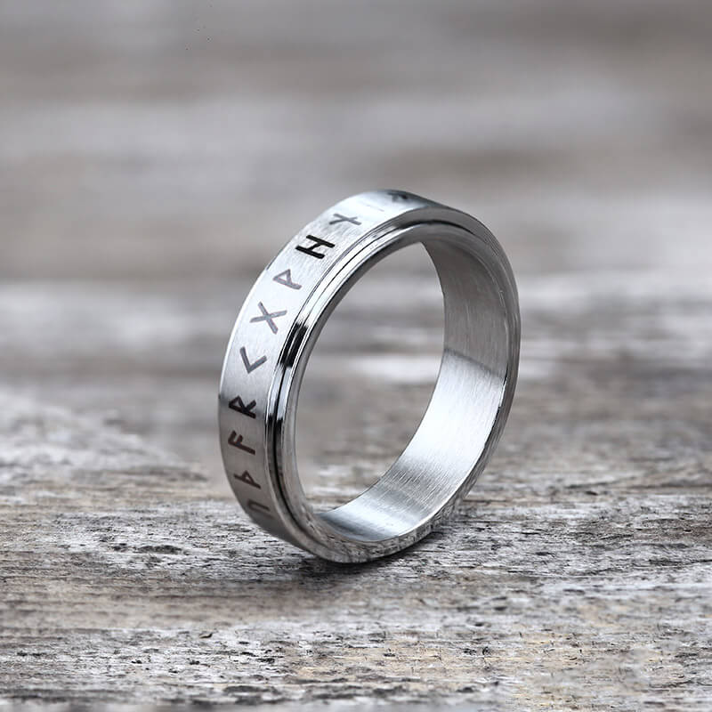 Vegvisir Runes Stainless Steel Spinner Ring | Gthic.com