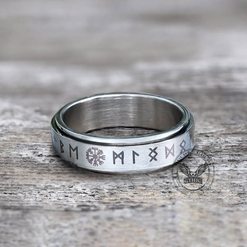 Vegvisir Runes Stainless Steel Spinner Ring | Gthic.com