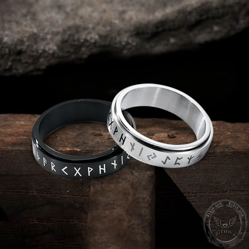 Vegvisir Runes Stainless Steel Spinner Ring | Gthic.com