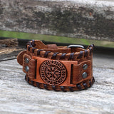 Vegvisir Runes Wristband Leather Viking Bracelet | Gthic.com