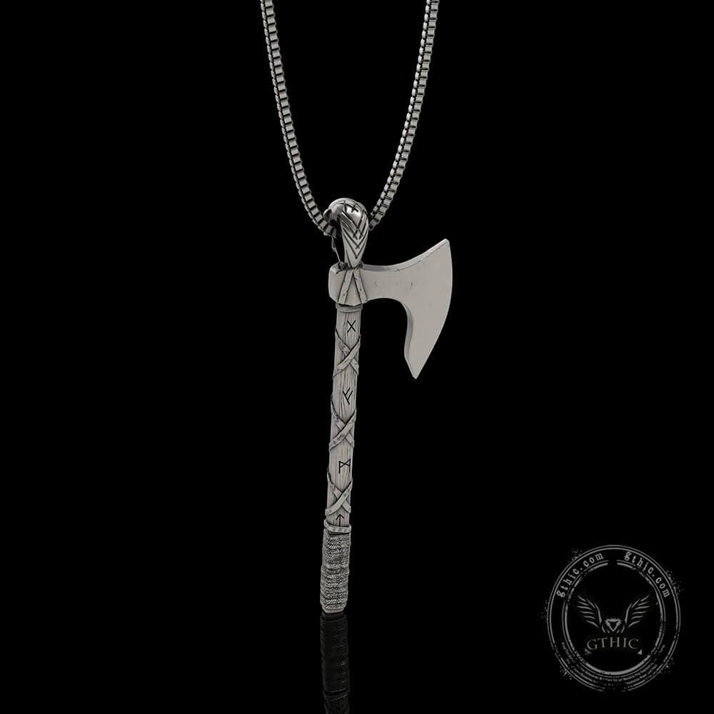 Viking  Gorehowl Tomahawk Sterling Silver Skull Pendant | Gthic.com