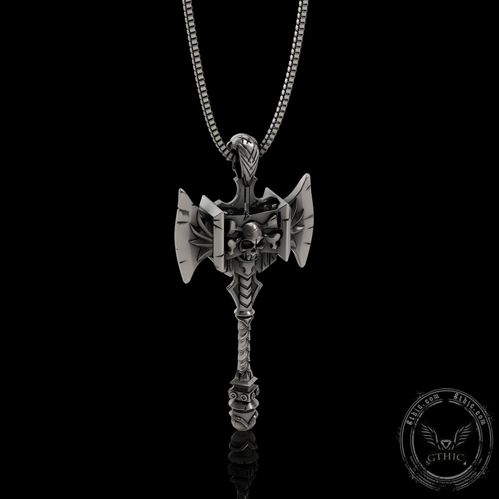 Viking  Gorehowl Tomahawk Sterling Silver Skull Pendant | Gthic.com