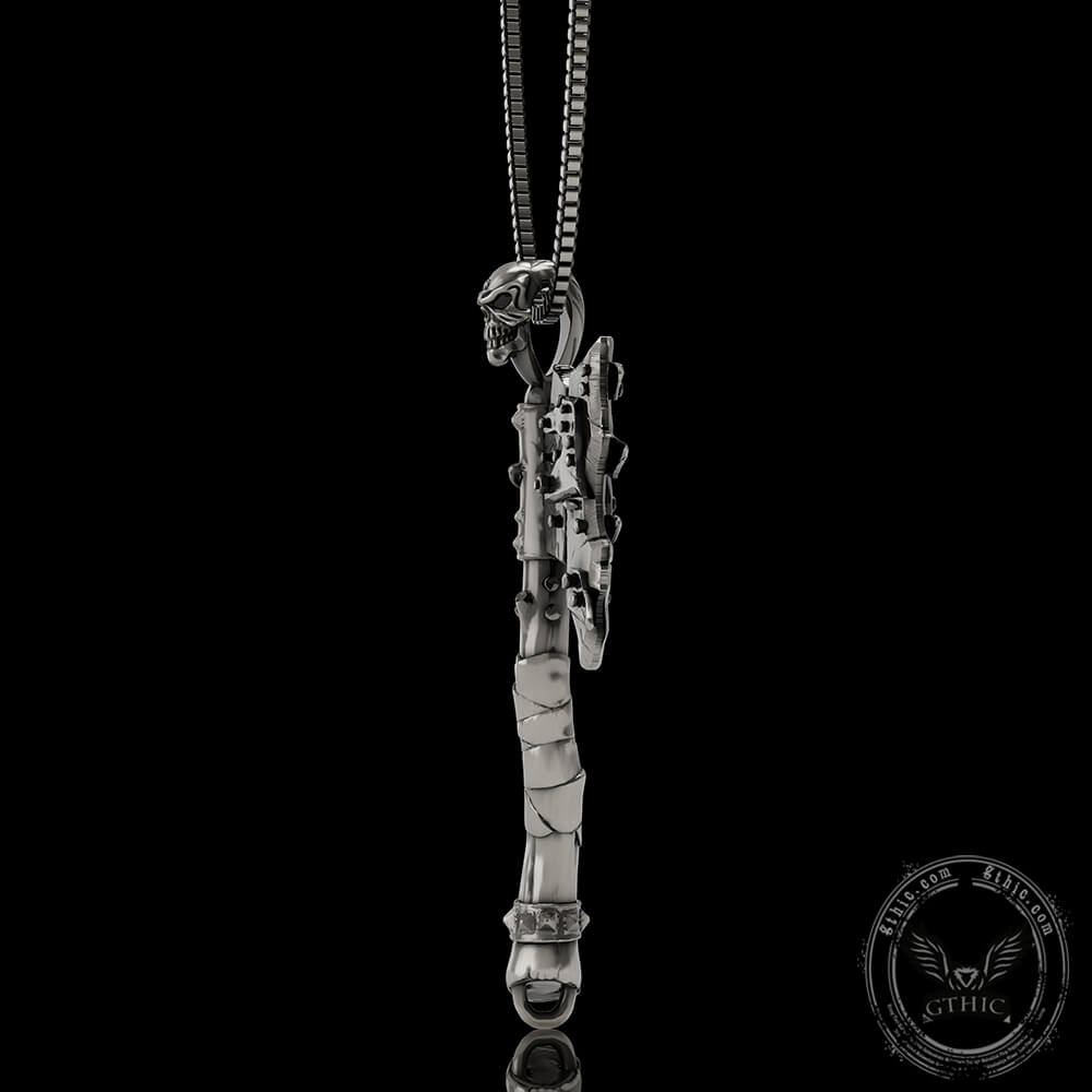 Viking  Gorehowl Tomahawk Sterling Silver Skull Pendant | Gthic.com