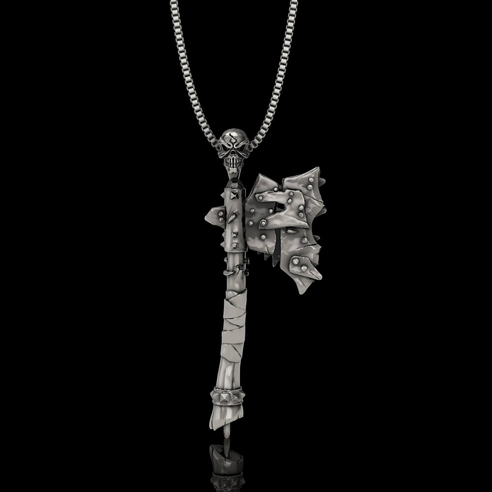 Viking  Gorehowl Tomahawk Sterling Silver Skull Pendant | Gthic.com