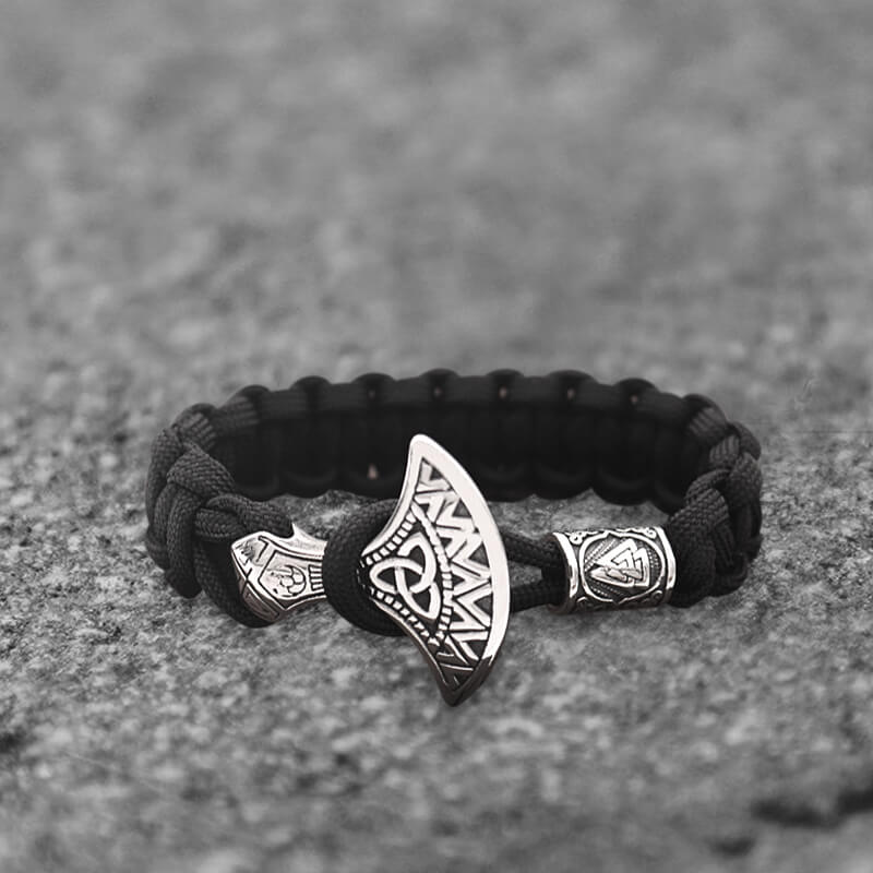 Viking Axe Valknut Stainless Steel Paracord Bracelet | Gthic.com