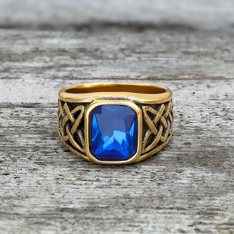 Celtic Knot Gemstone Stainless Steel Viking Ring | Gthic.com