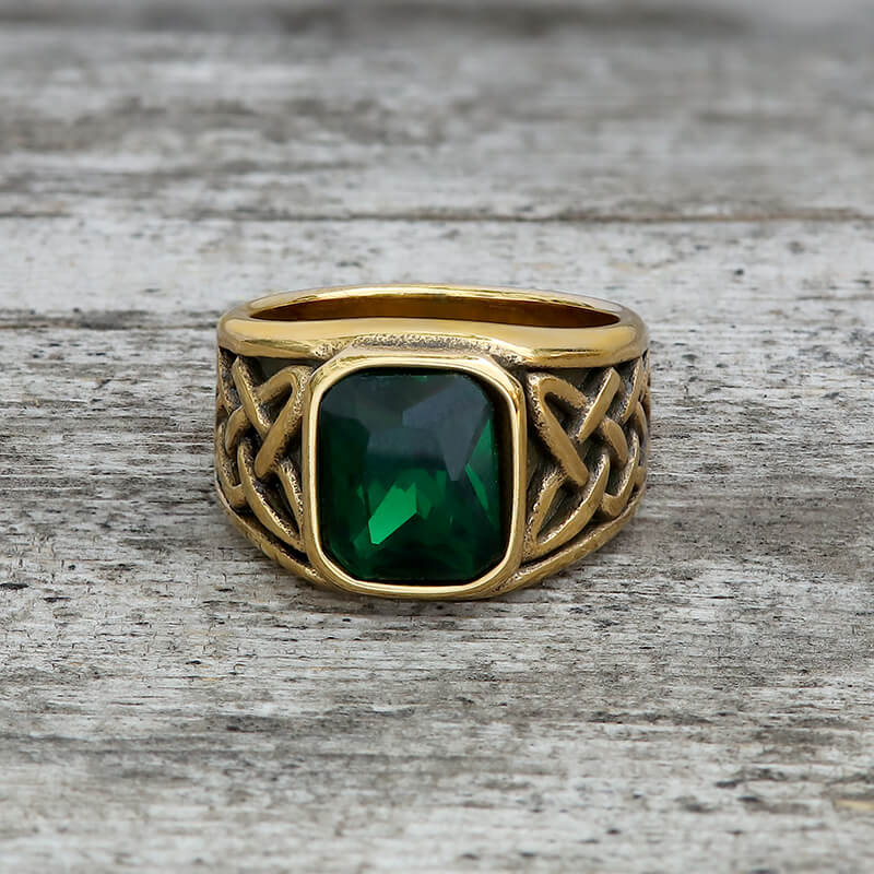 Celtic Knot Gemstone Stainless Steel Viking Ring | Gthic.com