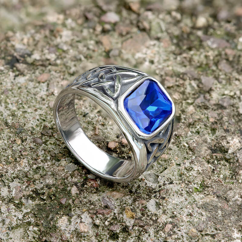 Celtic Knot Gemstone Stainless Steel Viking Ring | Gthic.com