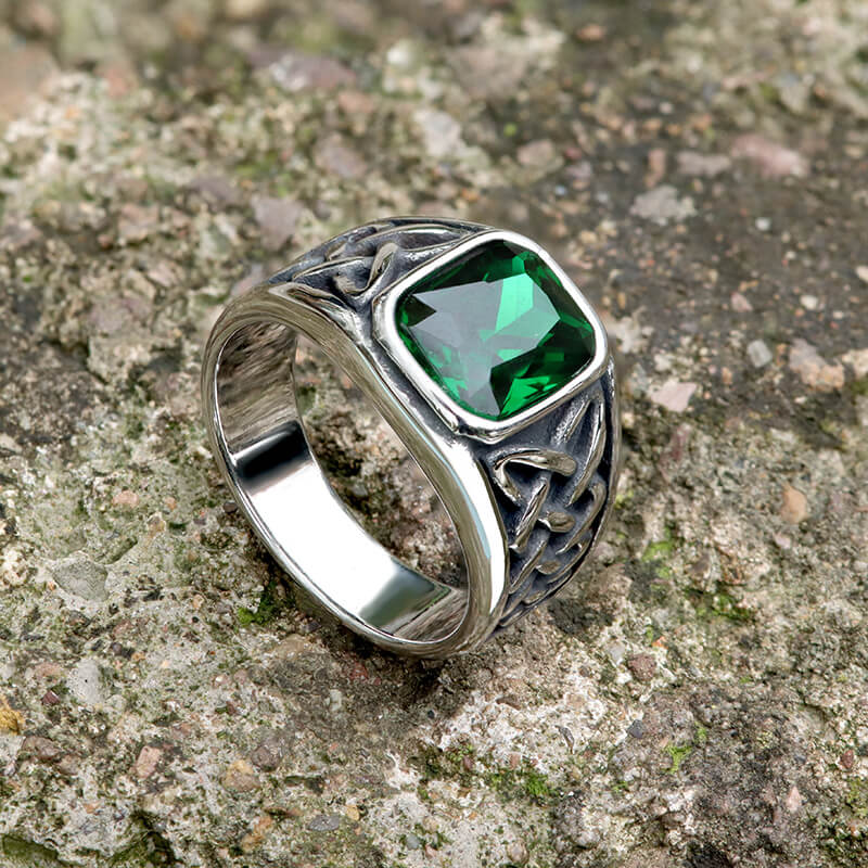 Celtic Knot Gemstone Stainless Steel Viking Ring | Gthic.com