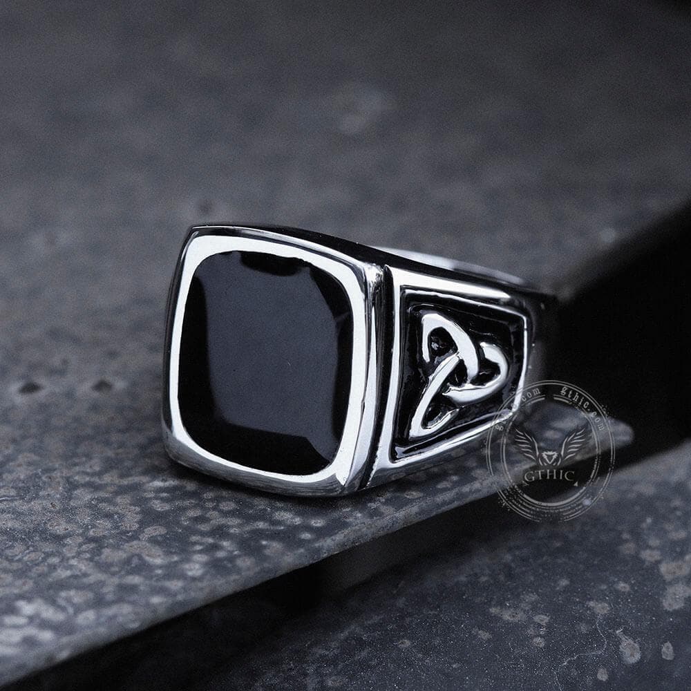 Viking Celtic Knots Stainless Steel Square Ring | Gthic.com