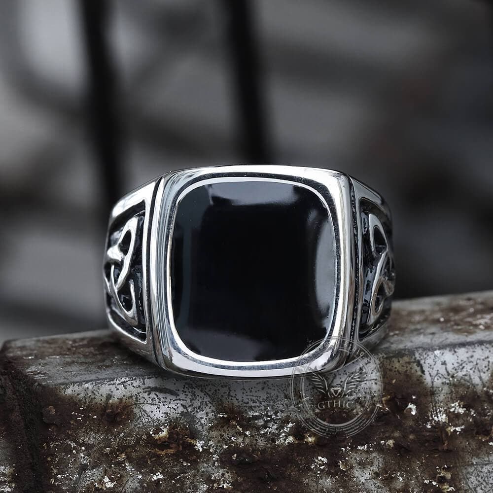 Viking Celtic Knots Stainless Steel Square Ring | Gthic.com