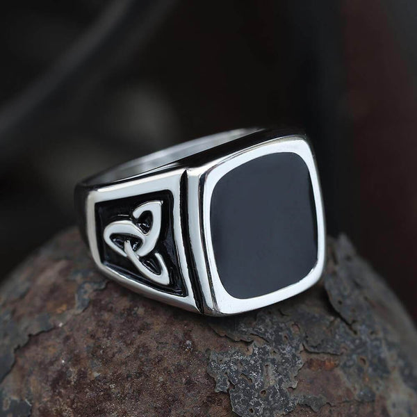 Viking Celtic Knots Stainless Steel Square Ring | Gthic.com