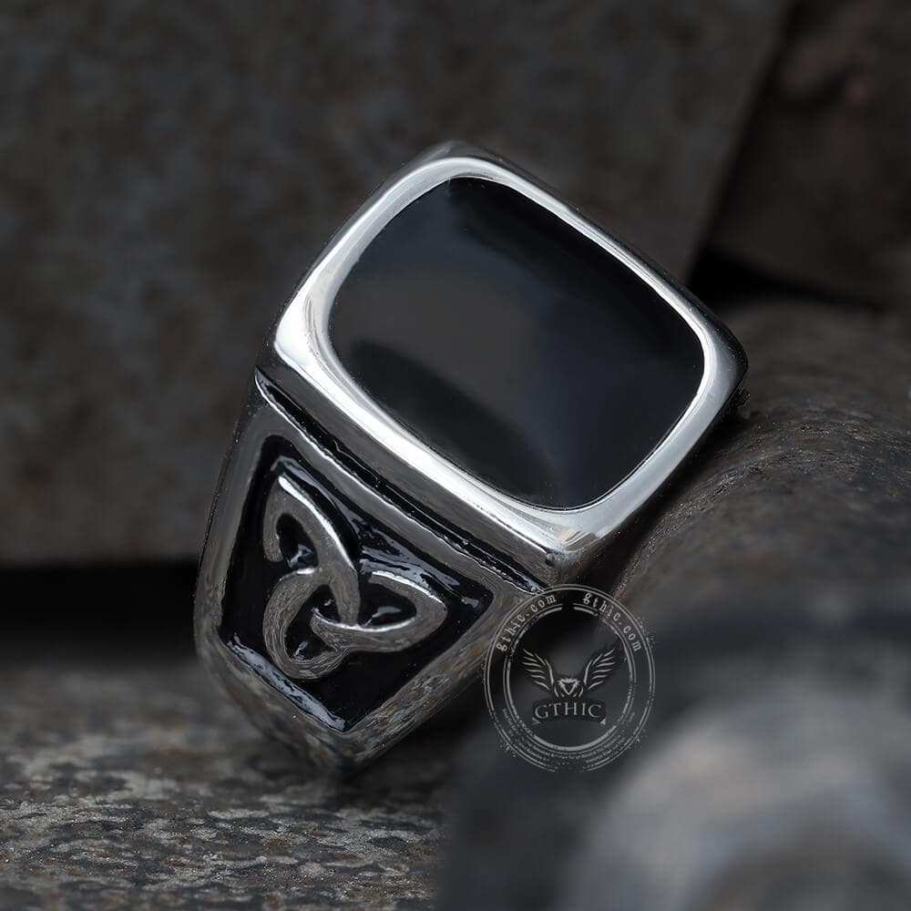 Viking Celtic Knots Stainless Steel Square Ring | Gthic.com